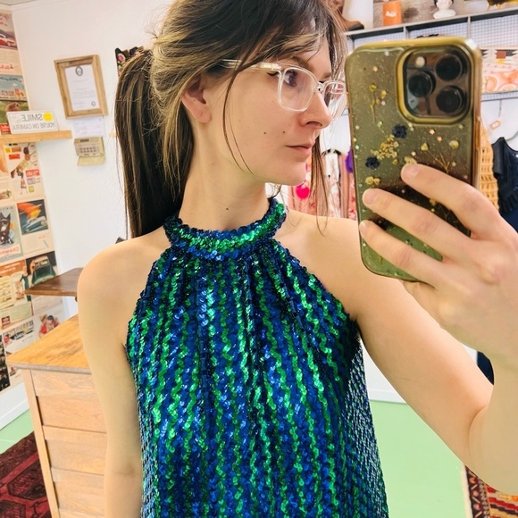 Vintage 1960s Mike Benet Formals Sequin Halter Neck Dress - Picture 2 of 11